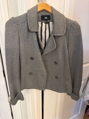 H&M Gray Double-Breasted Cropped Pea Coat